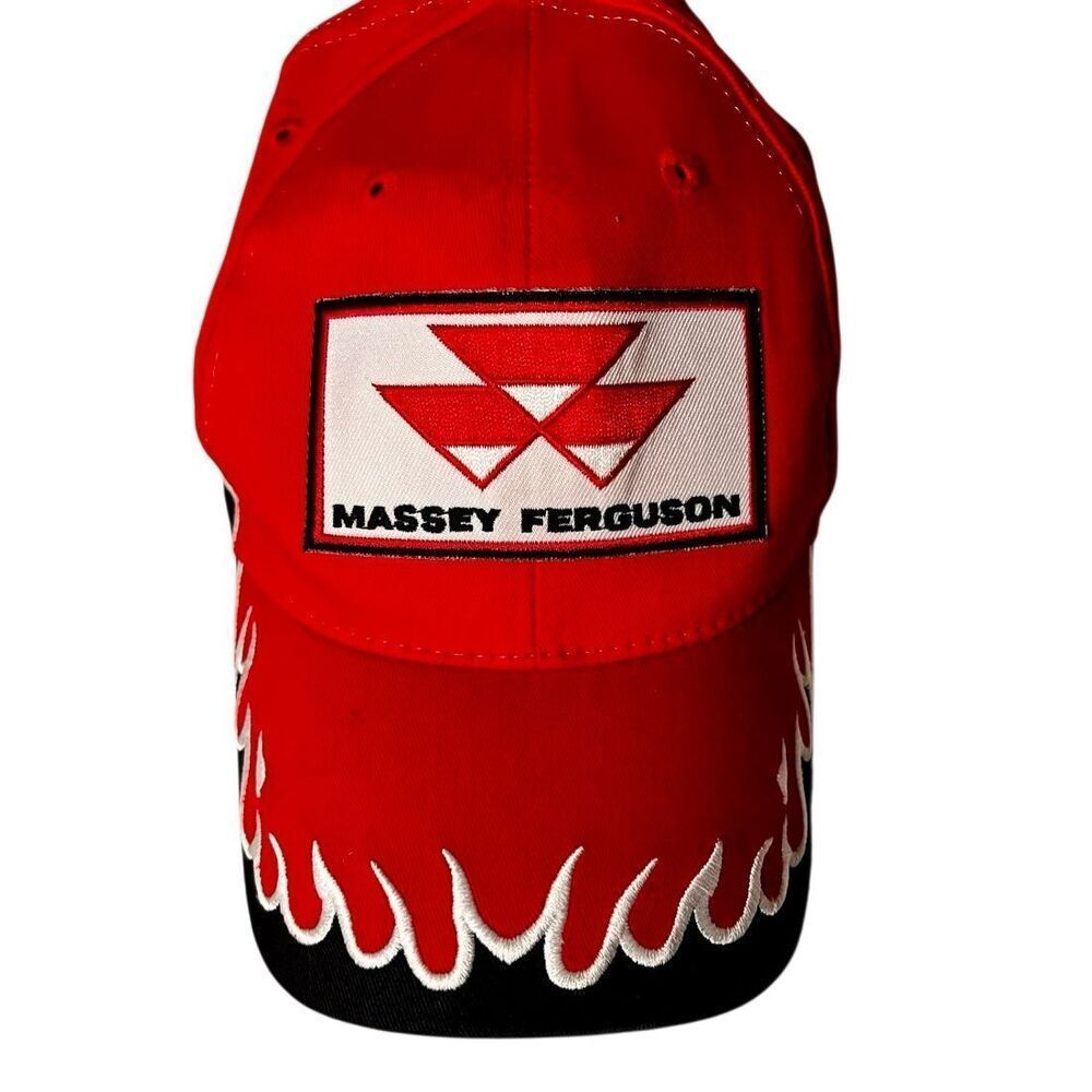 Vintage Made In USA Massey Ferguson Tractor Hat  With Flames Red, White & Black